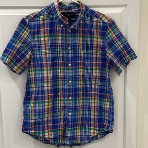 Ralph Lauren Multi-Color Plaid Short Sleeve Button Down Shirt - Size L (14-16)